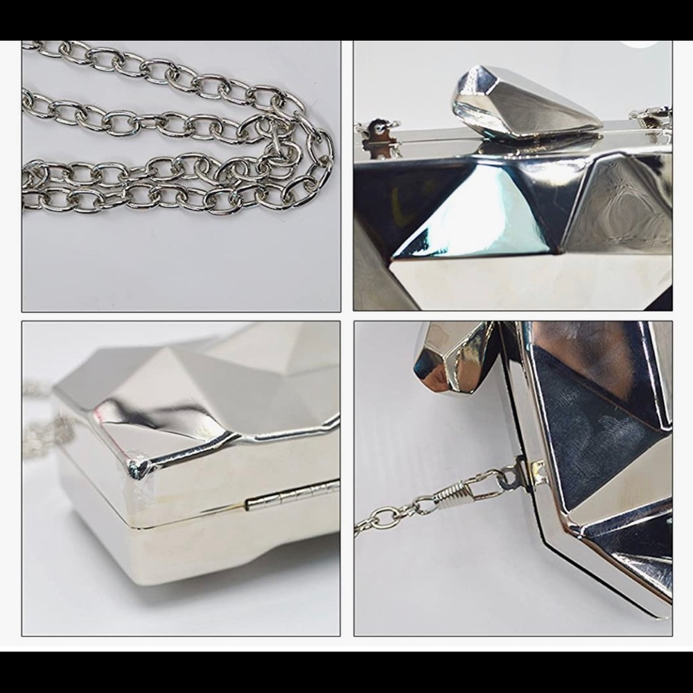 🔥 Women Lattice Pattern Metal Handbag Chain Geometric Evening Clutch Purse - Picture 2 of 5